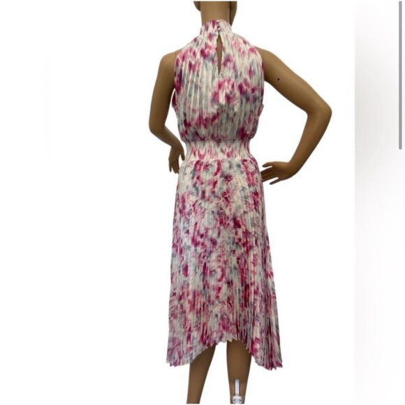 Halogen Womens Sleeveless Pleated Midi Dress M Pink & White Classy Church Brunch - Picture 1 of 15